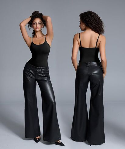 MOSEBO Women's Cami Thong Bodysuit Top مع أشرطة قابلة للتعديل ، مزيج من النايلون المتبادل مزدوجًا ، راحة طوال اليوم in Kuwait