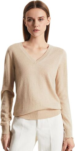 GreenMount Women's V Neck Sweater 100% Pure Cashmere Essential Long Sleeve Pullover Warm Soft Sweater for Women in Saudi Arabia