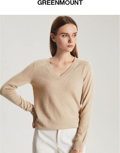 GreenMount Women's V Neck Sweater 100% Pure Cashmere Essential Long Sleeve Pullover Warm Soft Sweater for Women in Saudi Arabia