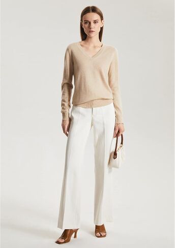 GreenMount Women's V Neck Sweater 100% Pure Cashmere Essential Long Sleeve Pullover Warm Soft Sweater for Women in Saudi Arabia