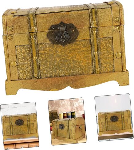 Cabilock Distressed Pirate Treasure Box Vintage Jewelry Storage Chest with Lock for Adults Creative Cosplay Prop Wooden Design for Jewelry Bracelets More in Saudi Arabia