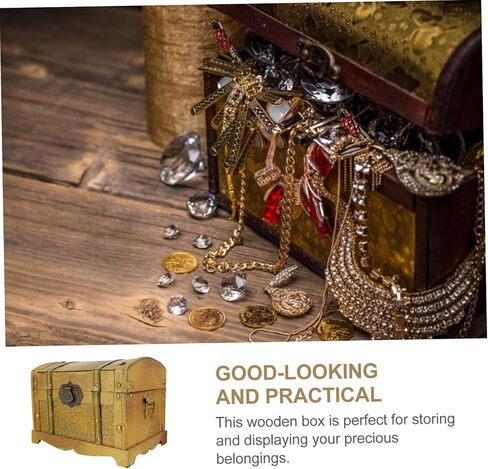 Cabilock Distressed Pirate Treasure Box Vintage Jewelry Storage Chest with Lock for Adults Creative Cosplay Prop Wooden Design for Jewelry Bracelets More in Saudi Arabia