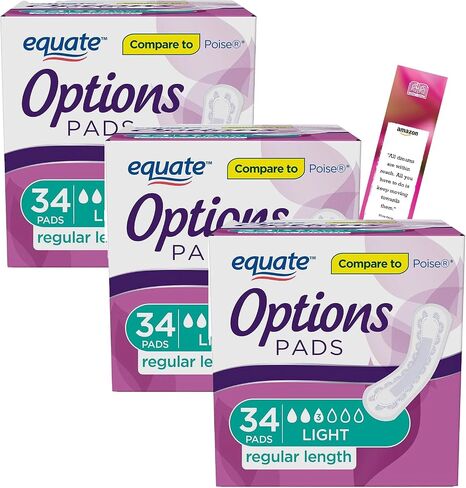 Equate Options Incontinence Pads for Women, Light Absorbency, Regular Length (102 Count) with IncrediShop Gift Bookmark (3 Packs of 34) in Saudi Arabia