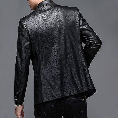 Stylish Men’s Crocodile Skin Pattern Genuine Sheepskin Casual Dress Suit Black Business Meetings Leather Blazer Coat in Saudi Arabia