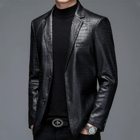 Stylish Men’s Crocodile Skin Pattern Genuine Sheepskin Casual Dress Suit Black Business Meetings Leather Blazer Coat in Saudi Arabia