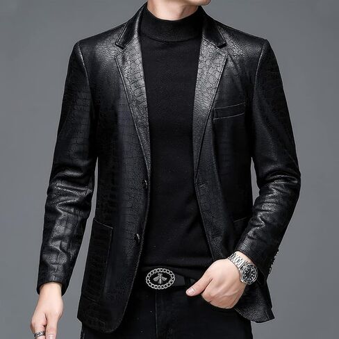 Stylish Men’s Crocodile Skin Pattern Genuine Sheepskin Casual Dress Suit Black Business Meetings Leather Blazer Coat in Saudi Arabia