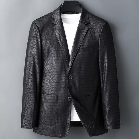 Stylish Men’s Crocodile Skin Pattern Genuine Sheepskin Casual Dress Suit Black Business Meetings Leather Blazer Coat in Saudi Arabia