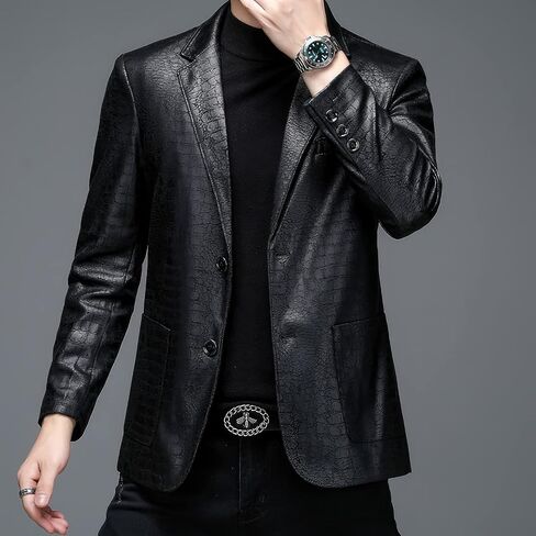 Stylish Men’s Crocodile Skin Pattern Genuine Sheepskin Casual Dress Suit Black Business Meetings Leather Blazer Coat in Saudi Arabia