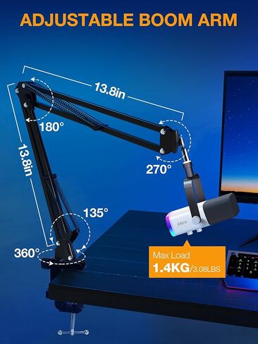 SUNMON RGB Boom Arm - Mic Arm With RGB Light, Adjustable 11 Light Modes, Microphone Boom Arm With Adapter Compatible with Fifine Microphone, Blue Yeti, HyperX QuadCast and Most Gaming Mic in Kuwait