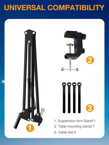 SUNMON RGB Boom Arm - Mic Arm With RGB Light, Adjustable 11 Light Modes, Microphone Boom Arm With Adapter Compatible with Fifine Microphone, Blue Yeti, HyperX QuadCast and Most Gaming Mic in Kuwait