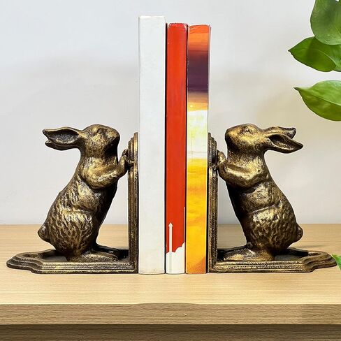 الكتب الزخرفية للجرف ، الحديد الزهر اللطيف رف الكتب ، Bunny Heavy Duty Book Decord عتيقة ديكور الجرف العتيقة لعشاق القراءة 2 PCS ، الذهب in Kuwait
