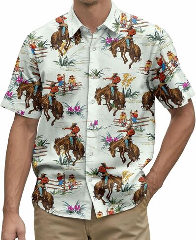 HUNTFAMI Men's Hawaiian Beach Shirt with Flamingo Shirt Men Print - Short Sleeve Linen Button Down in Saudi Arabia