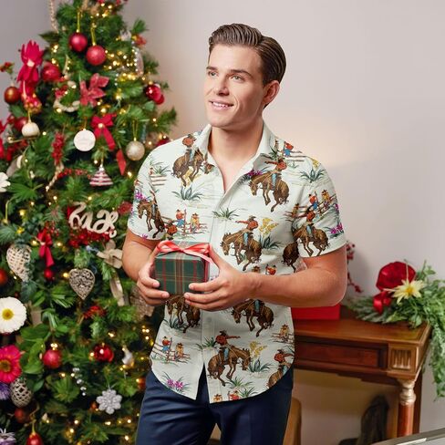 HUNTFAMI Men's Hawaiian Beach Shirt with Flamingo Shirt Men Print - Short Sleeve Linen Button Down in Saudi Arabia