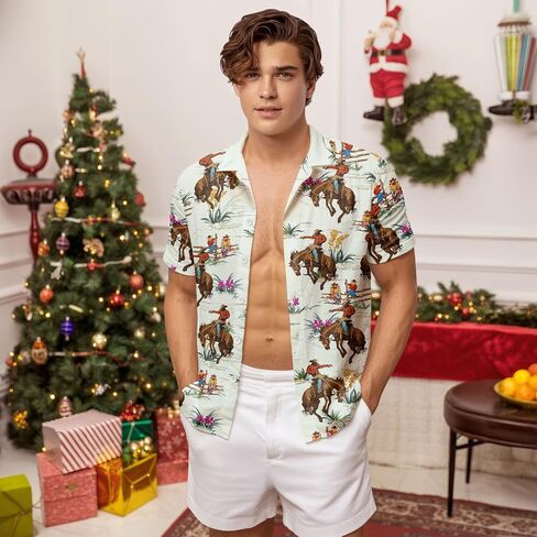 HUNTFAMI Men's Hawaiian Beach Shirt with Flamingo Shirt Men Print - Short Sleeve Linen Button Down in Saudi Arabia