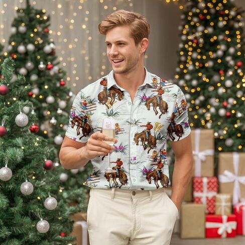 HUNTFAMI Men's Hawaiian Beach Shirt with Flamingo Shirt Men Print - Short Sleeve Linen Button Down in Saudi Arabia