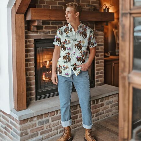 HUNTFAMI Men's Hawaiian Beach Shirt with Flamingo Shirt Men Print - Short Sleeve Linen Button Down in Saudi Arabia