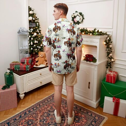 HUNTFAMI Men's Hawaiian Beach Shirt with Flamingo Shirt Men Print - Short Sleeve Linen Button Down in Saudi Arabia
