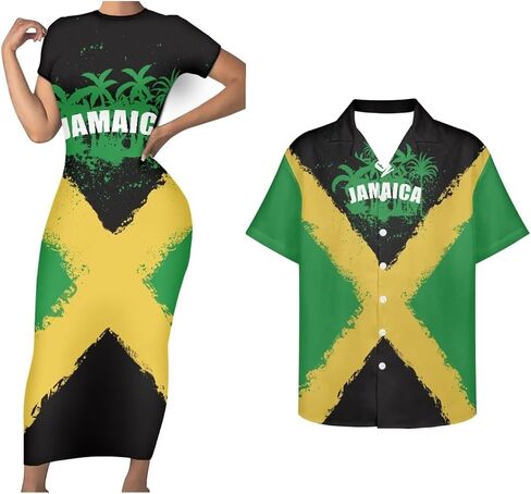 jamaican 2 قطعة مجموعة زوجين من النساء جامايكا العلم قصير الأكمام قميص ضئيل ضئيلة in Kuwait