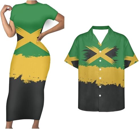 jamaican 2 قطعة مجموعة زوجين من النساء جامايكا العلم قصير الأكمام قميص ضئيل ضئيلة in Kuwait