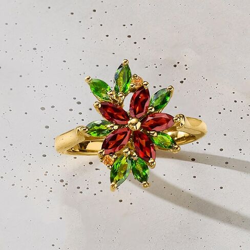 روس سايمونز 1.20 CT. T.W. العقيق و .90 CT. T.W. خاتم زهرة كروم ديوبسيد مع الستيدين في الذهب 18kt على الجنيه الاسترليني in Saudi Arabia