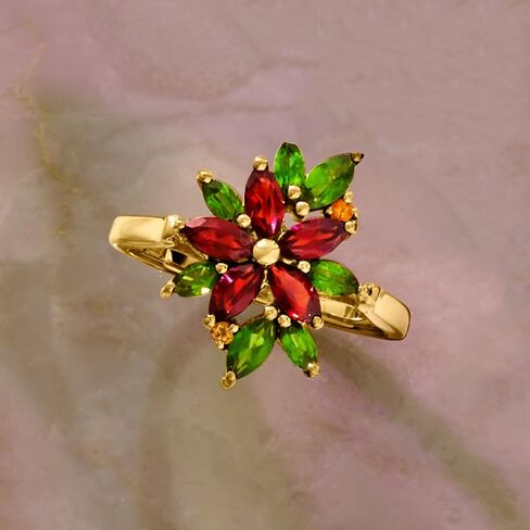 روس سايمونز 1.20 CT. T.W. العقيق و .90 CT. T.W. خاتم زهرة كروم ديوبسيد مع الستيدين في الذهب 18kt على الجنيه الاسترليني in Saudi Arabia