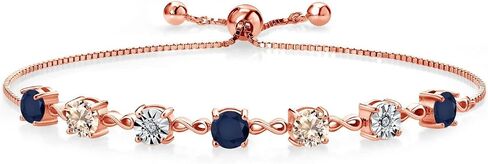 Gem Stone King 2.61 Ct Round Blue Sapphire Peach Morganite 18K Rose Gold Plated Silver Lab Grown Diamond Tennis Bracelet For Women (Fully Adjustable Up to 9 Inch) in Saudi Arabia