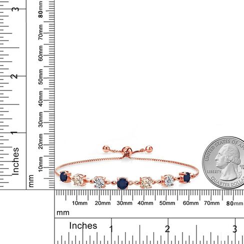 Gem Stone King 2.61 Ct Round Blue Sapphire Peach Morganite 18K Rose Gold Plated Silver Lab Grown Diamond Tennis Bracelet For Women (Fully Adjustable Up to 9 Inch) in Saudi Arabia