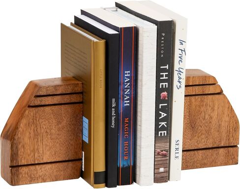 Mind Reader Rustic Wood Block Bookends, Natural Decorative Holders for Books and Magazines, Non-Slip Desk or Shelf Organizer, Set of 2, Brown in Saudi Arabia