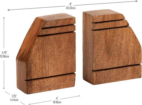 Mind Reader Rustic Wood Block Bookends, Natural Decorative Holders for Books and Magazines, Non-Slip Desk or Shelf Organizer, Set of 2, Brown in Saudi Arabia