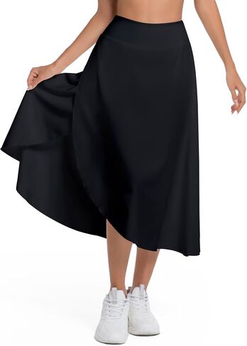 تنورة غلاف الخصر العالية للسيدات مع شورت شورت شق كشكش Maxi تنورة skort غير متماثلة التدفق مع جيوب in Saudi Arabia