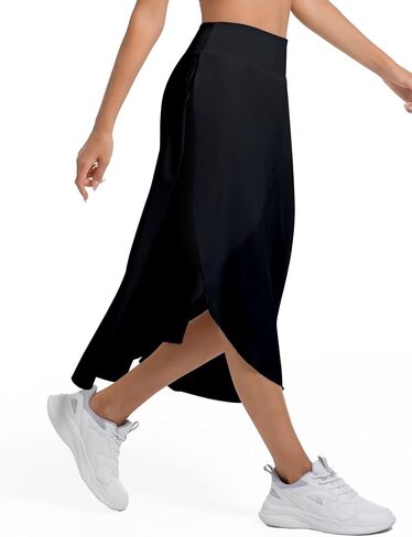 تنورة غلاف الخصر العالية للسيدات مع شورت شورت شق كشكش Maxi تنورة skort غير متماثلة التدفق مع جيوب in Saudi Arabia