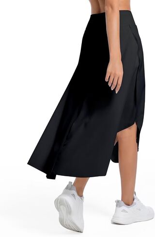 تنورة غلاف الخصر العالية للسيدات مع شورت شورت شق كشكش Maxi تنورة skort غير متماثلة التدفق مع جيوب in Saudi Arabia