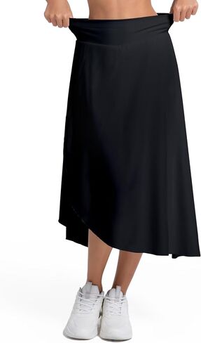 تنورة غلاف الخصر العالية للسيدات مع شورت شورت شق كشكش Maxi تنورة skort غير متماثلة التدفق مع جيوب in Saudi Arabia