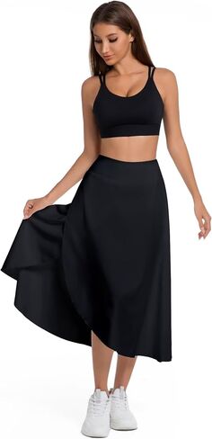 تنورة غلاف الخصر العالية للسيدات مع شورت شورت شق كشكش Maxi تنورة skort غير متماثلة التدفق مع جيوب in Saudi Arabia
