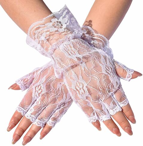 Olbye Black Lace Fingerless Gloves Floral Halloween Costume Gloves 80s Cosplay Glove Wedding Glove for Brides in Saudi Arabia