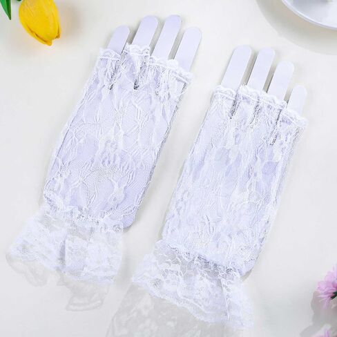 Olbye Black Lace Fingerless Gloves Floral Halloween Costume Gloves 80s Cosplay Glove Wedding Glove for Brides in Saudi Arabia