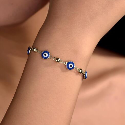 14K Gold Bohemian Bracelet for Women, Evil Eye Beaded Chain,Lucky Turkish Trendy Jewelry Gift in Kuwait