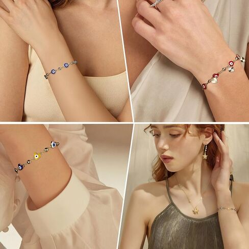 14K Gold Bohemian Bracelet for Women, Evil Eye Beaded Chain,Lucky Turkish Trendy Jewelry Gift in Kuwait
