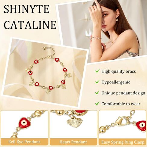 14K Gold Bohemian Bracelet for Women, Evil Eye Beaded Chain,Lucky Turkish Trendy Jewelry Gift in Kuwait