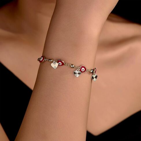14K Gold Bohemian Bracelet for Women, Evil Eye Beaded Chain,Lucky Turkish Trendy Jewelry Gift in Kuwait