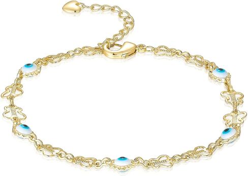 14K Gold Bohemian Bracelet for Women, Evil Eye Beaded Chain,Lucky Turkish Trendy Jewelry Gift in Kuwait