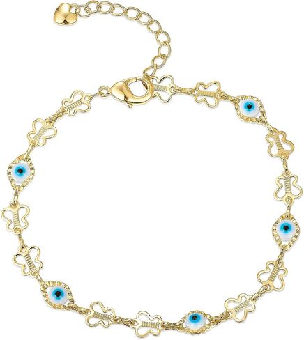 14K Gold Bohemian Bracelet for Women, Evil Eye Beaded Chain,Lucky Turkish Trendy Jewelry Gift in Kuwait