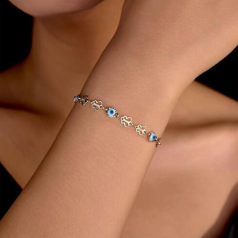 14K Gold Bohemian Bracelet for Women, Evil Eye Beaded Chain,Lucky Turkish Trendy Jewelry Gift in Kuwait
