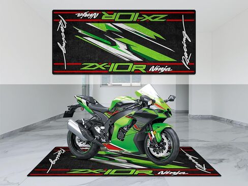 wibeart Parking Mat for ZX-10R Ninja Motorcycle Model, Display and Pit Mat, Washable Non-Slip Garage and Showroom Floor Carpet (Green, Size 1: 86.6 x 39.4/220 x 100 cm) in Kuwait
