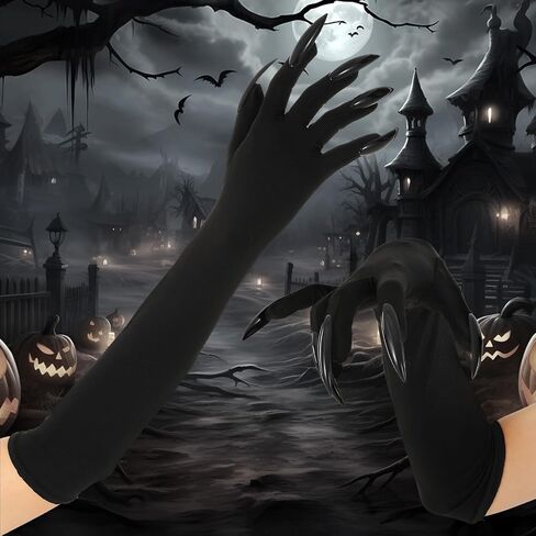 قفازات هالوين القط باو باو الحفلات السوداء مع أظافر طويلة وملحقات الأزياء Cosplay Cosplay للنساء البالغات in Kuwait