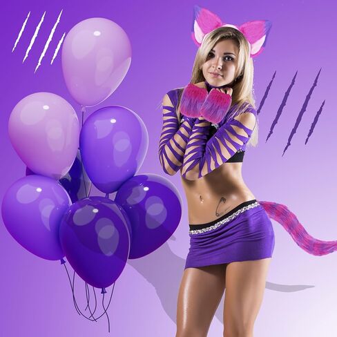 6 PCS Purple Cat Associatory Kits for Women - include Pink and Purple Purple Purry Cat Ears Tails Tails Gloves Wloves and Sticker for Halloween Kitty Cosplay Kits Read Book Day Day Up in Kuwait