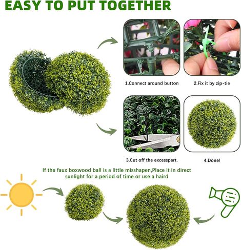 GarveeHome 11.8 Inch Artificial Plant Topiary Ball Set of 4, Lifelike Artificial Boxwood Balls, Indoor Outdoor Decorative Fake Greenery Plants for Home Office, Garden, Wedding, Porch Decor in Saudi Arabia