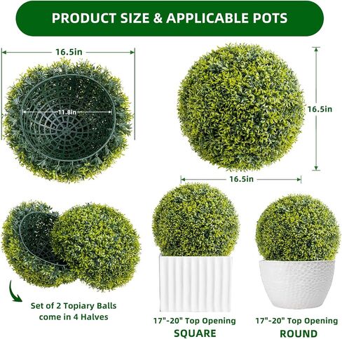 GarveeHome 11.8 Inch Artificial Plant Topiary Ball Set of 4, Lifelike Artificial Boxwood Balls, Indoor Outdoor Decorative Fake Greenery Plants for Home Office, Garden, Wedding, Porch Decor in Saudi Arabia