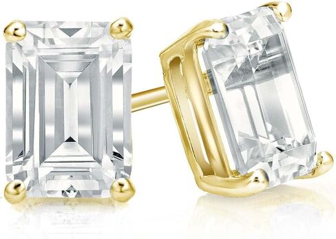 Diamond Deal IGI مصدقة من 1.00 إلى 5.00 قيراط الشكل الزمردي الشكل المسمار المسمار 4-شرق أقراط في 14K أصفر أو أبيض أو الذهب الوردي مع إغلاق الظهر الدفع in Kuwait