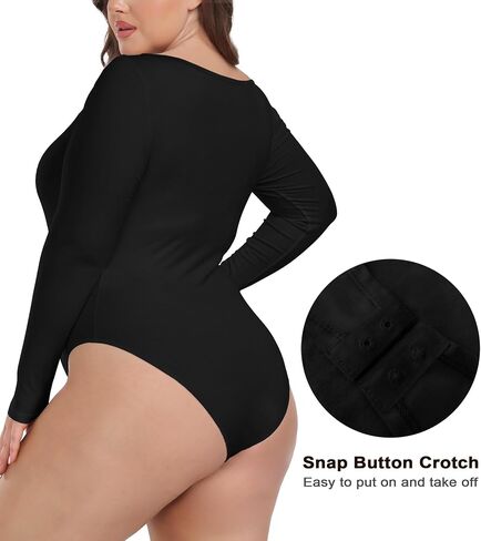 FOREYOND Plus Size Bodysuits for Women Long Sleeve V Neck Bodysuit Sexy One Piece Body Suit Tops in Saudi Arabia
